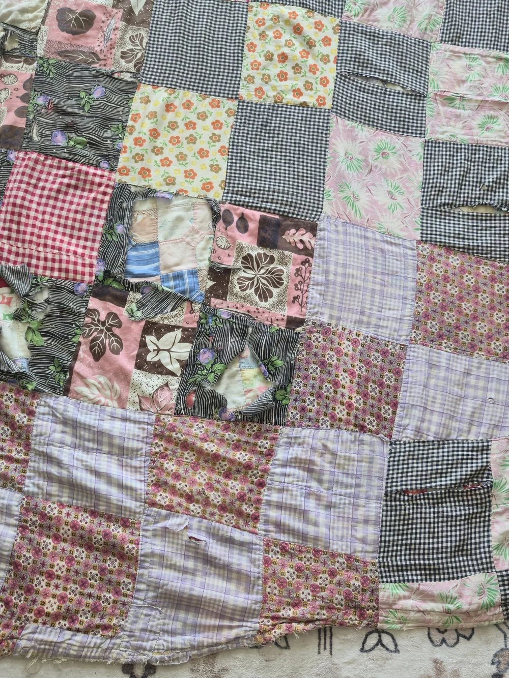 Vintage 30s 40s Quilt on Quilt Patched Over Cutter Craft 63x76 Heavy 6lb
